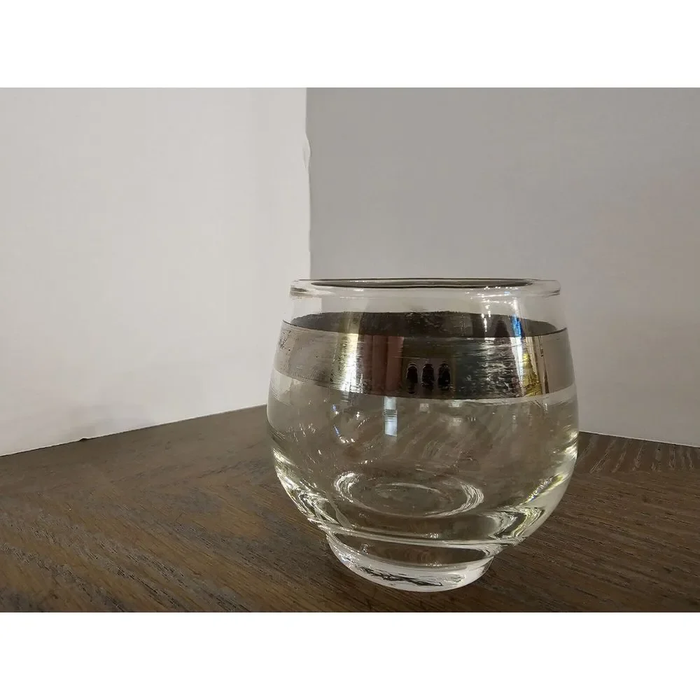 Vintage MidCentury Roly Poly Silver Rim‎ Glass MCM Barware Cocktail Single